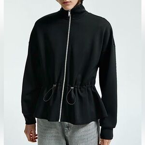 H&M NWT black drawstring waist black zipper front peplum casual jacket